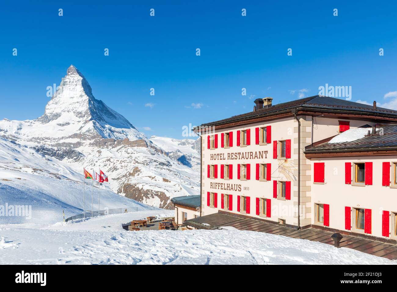Hôtel et restaurant Riffelhaus, Matterhorn, Zermatt, Valais, Suisse Banque D'Images