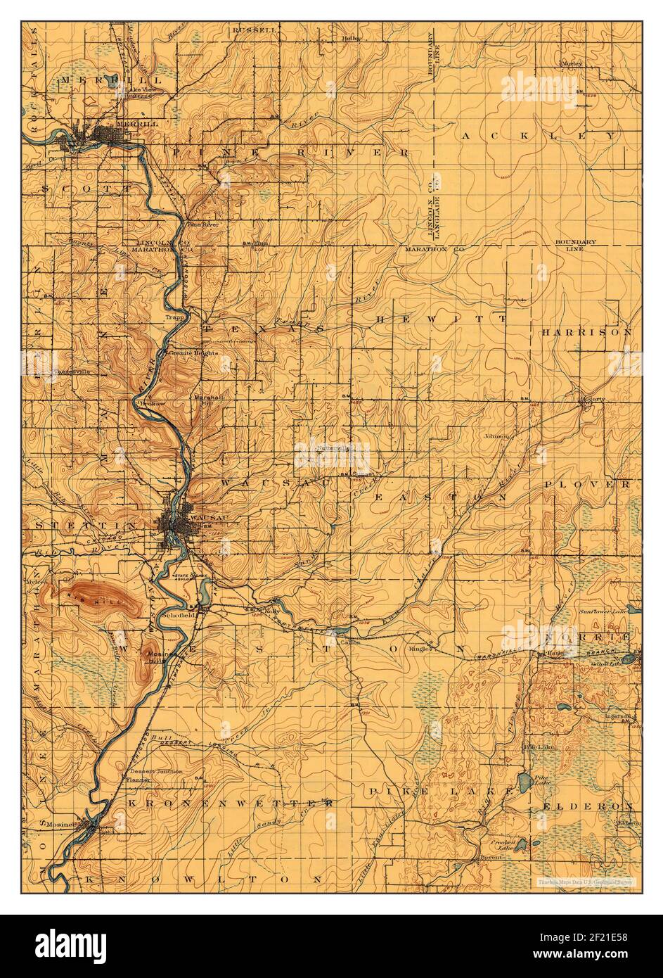 Wausau, Wisconsin, carte 1902, 1:125000, États-Unis d'Amérique par Timeless Maps, données U.S. Geological Survey Banque D'Images