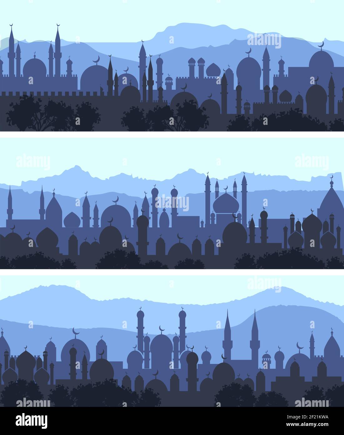 Banderoles vectorielles horizontales de ville arabe de nuit Illustration de Vecteur