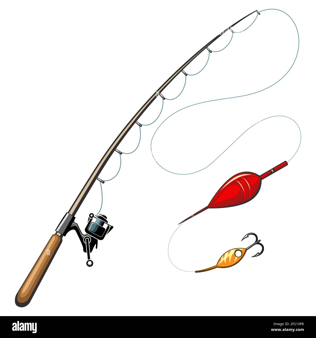 Cannes à pêche vectorielles. Capture et passe-temps, équipement de sport, crochet à poisson, illustration d'outil d'objet Illustration de Vecteur