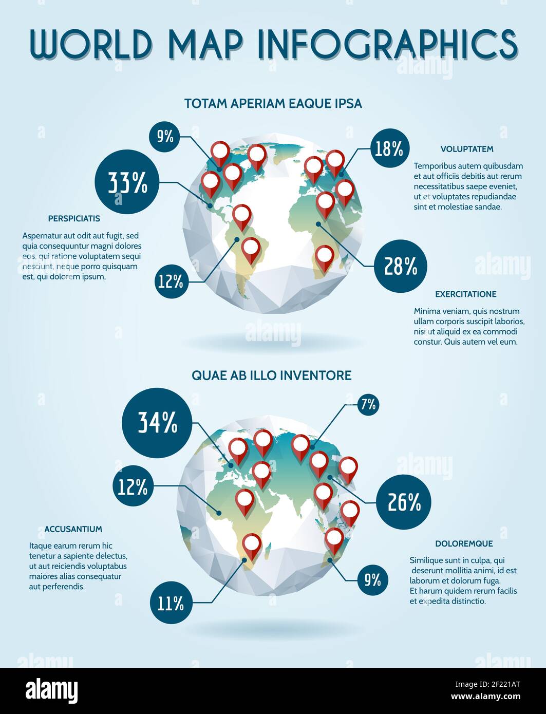 Infographie World globe en style polygone. Statistiques de la terre, données de rapport, partage et analyste, illustration vectorielle Illustration de Vecteur