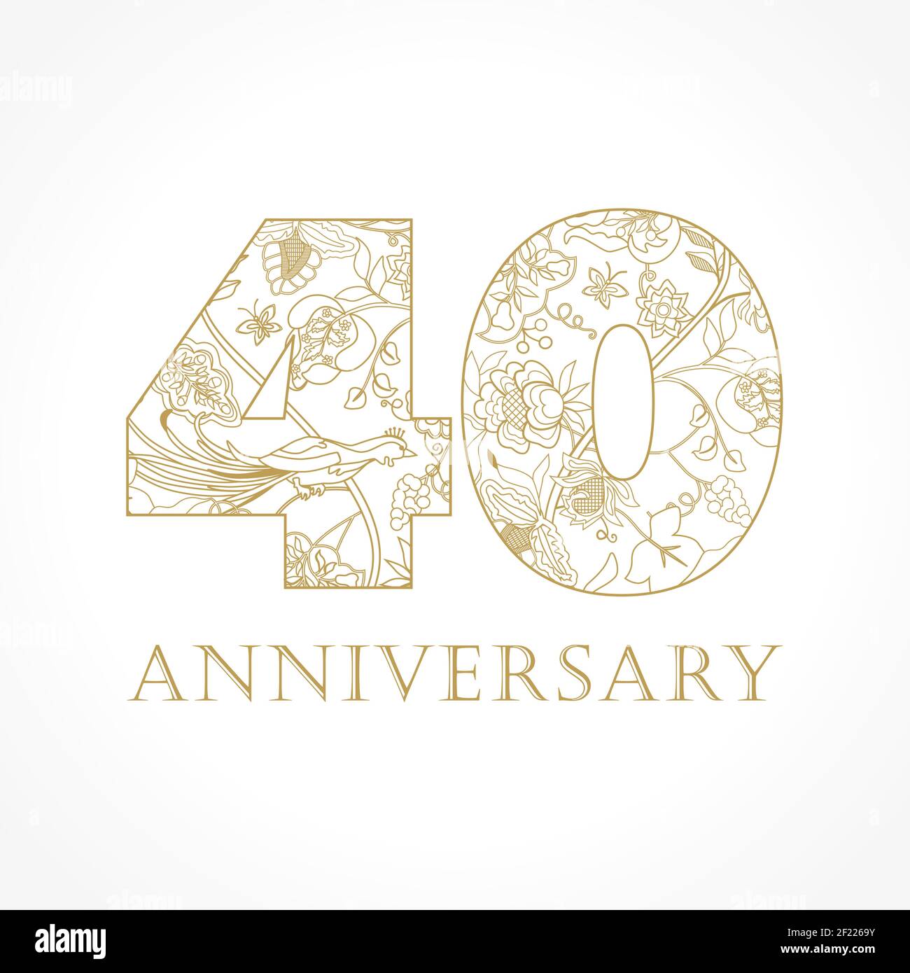 Concept de logo créatif du 40e anniversaire dans les modèles ethniques et les oiseaux de paradis. Modèle de conception graphique abstrait isolé. Panneau Top 40. Illustration de Vecteur