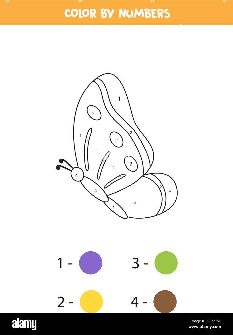 Page de coloriage avec un joli papillon. Couleur par nombres. Jeu de mathématiques pour enfants. Illustration de Vecteur