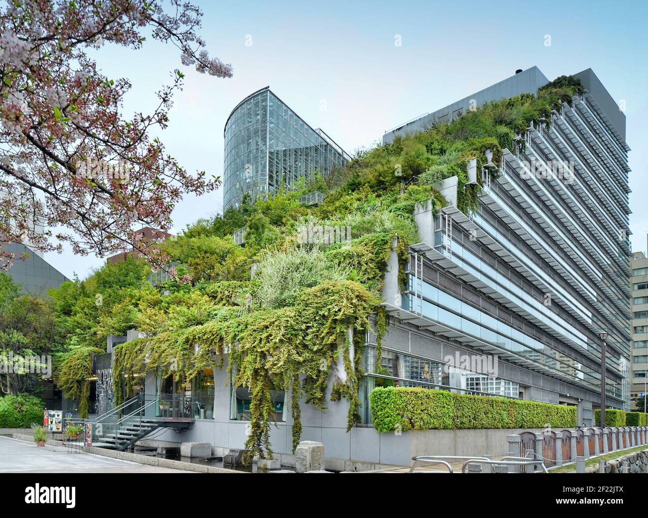 HALL international de la préfecture D'ATROS Fukuoka au parc central de Tenjin, à Fukuoka, au Japon, conçu par le célèbre architecte vert Emilio Ambasz. Banque D'Images