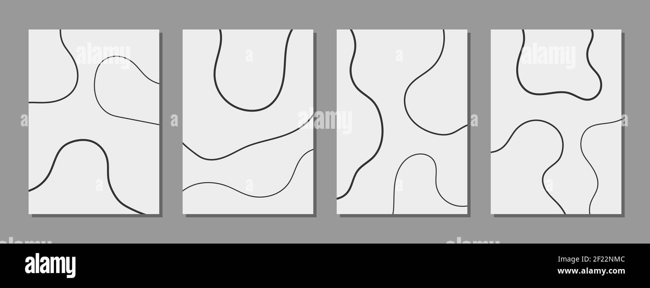 Ensemble de lignes fluides minimalistes noir et blanc design artistique pour la couverture et l'affiche ou décoration murale, vecteur. Design intérieur abstrait. Illustration de Vecteur