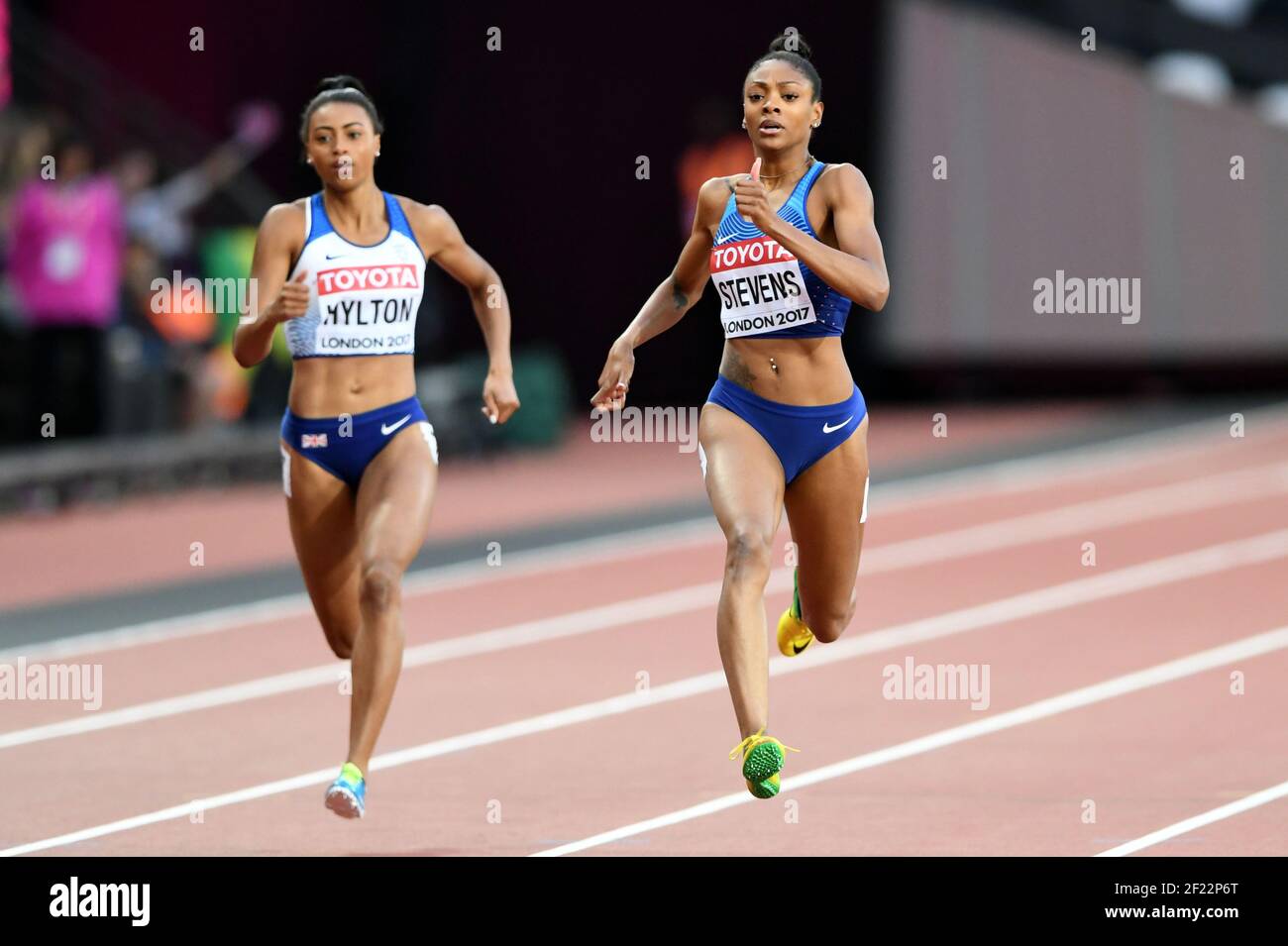 Deajah Stevens (Etats-Unis) concurrence des femmes de 200 mètres lors des Championnats du monde d'athlétisme 2017, au Stade Olympique, à Londres, Royaume-Uni, jour 5, Le 8 août 2017 - photo Julien Crosnier / KMSP / DPPI Banque D'Images