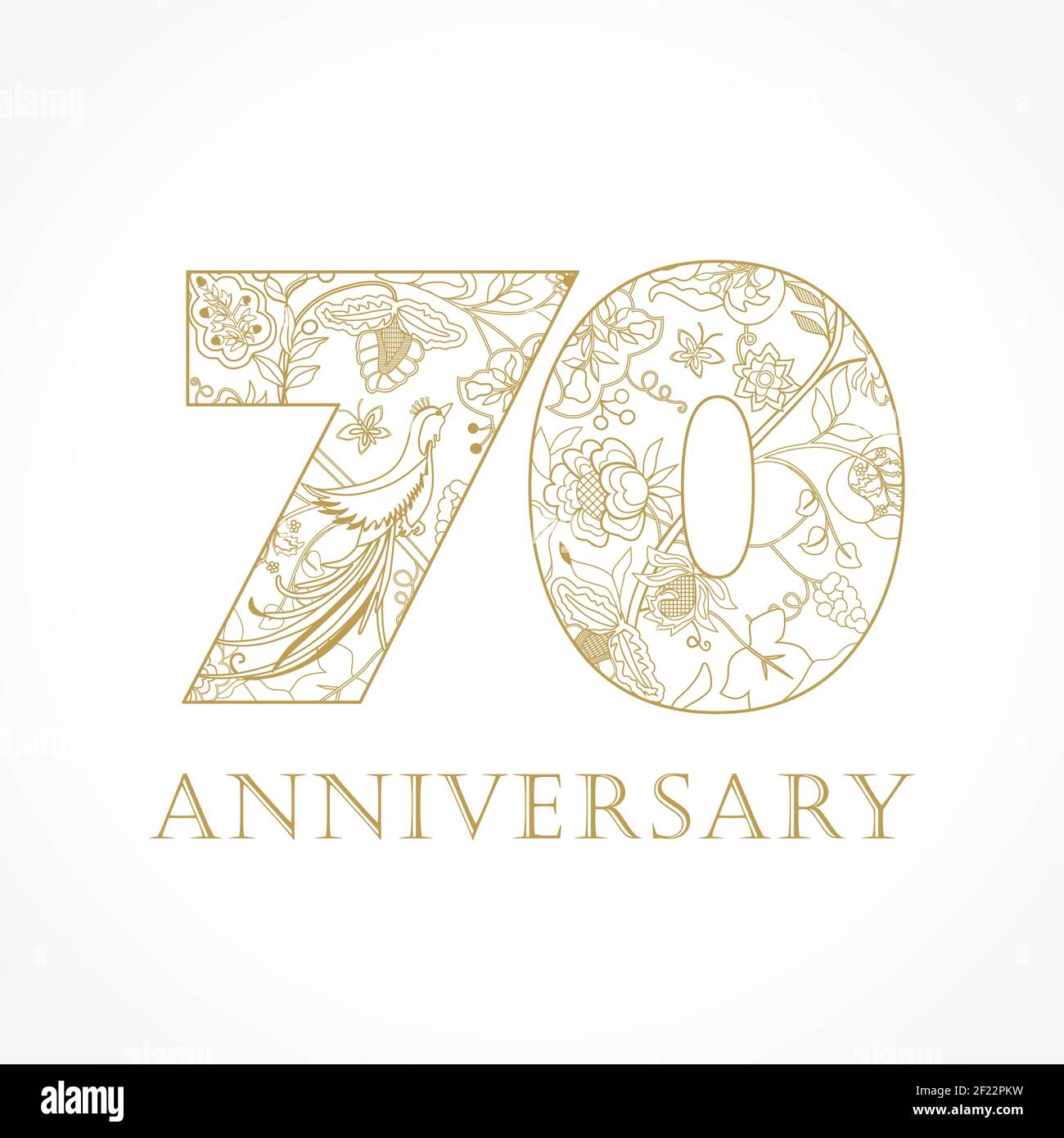 Concept de logo créatif du 70e anniversaire dans les motifs ethniques et les oiseaux de paradis. Modèle de conception graphique abstrait isolé. Panneau Top 70. Illustration de Vecteur