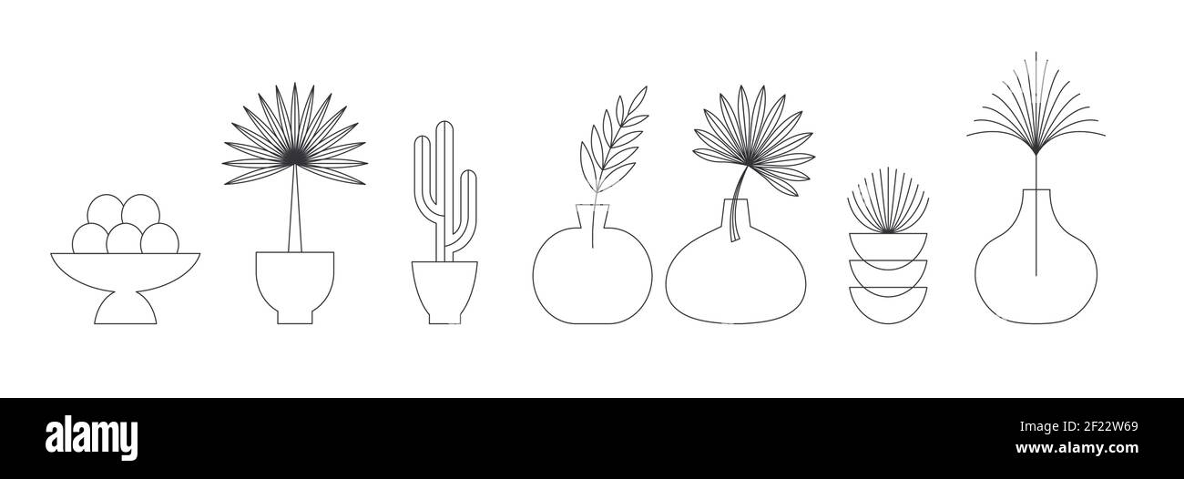 Logos, icônes et symboles linéaires de Bohême, modèles de conception de plantes, de palmiers et de feuilles, éléments géométriques abstraits pour la décoration. Illustration de Vecteur