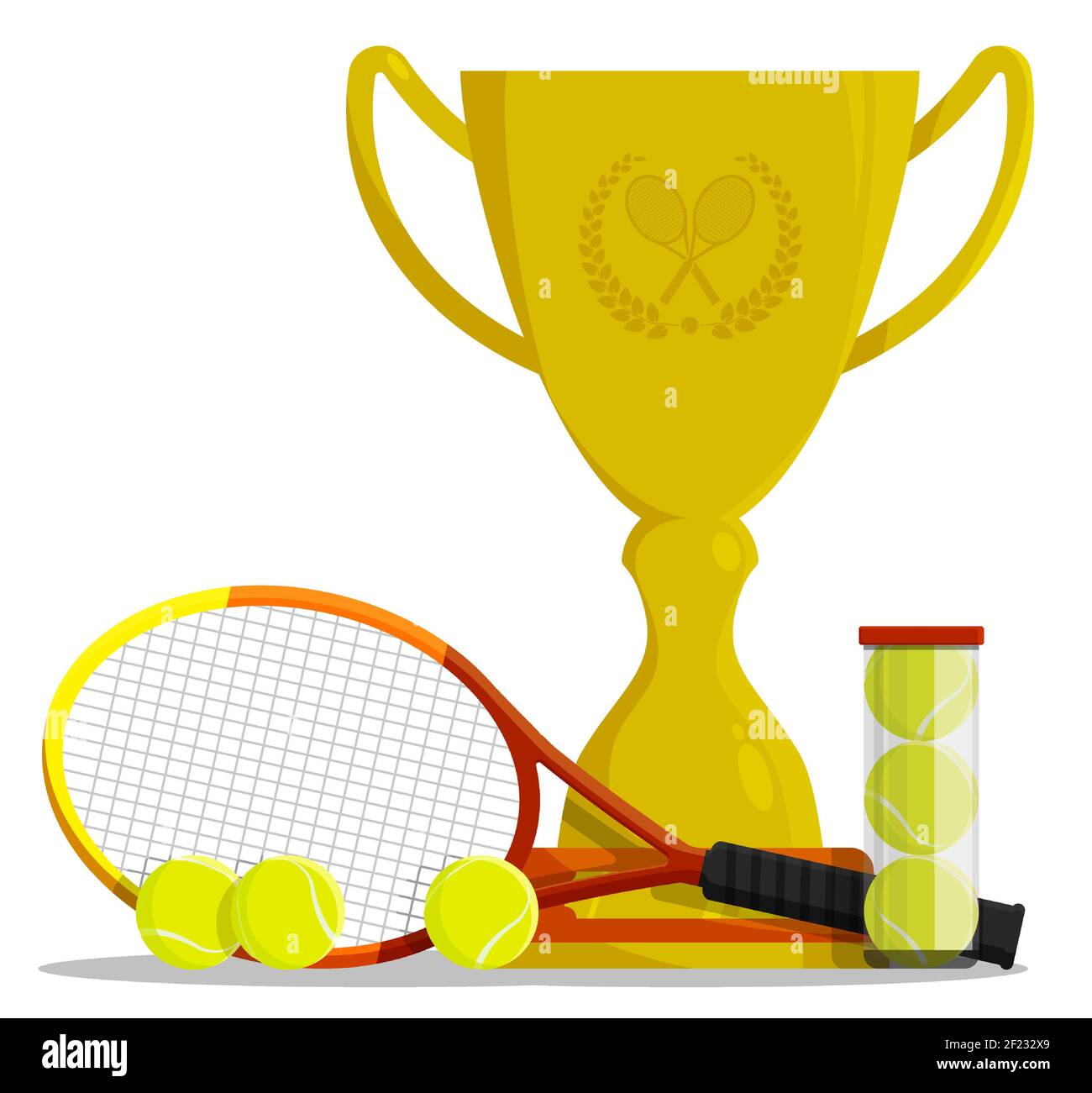 Prix coupe sportive avec ballon pour participer à des compétitions de tennis. Trophée du gagnant du tournoi. Vecteur de style plat Illustration de Vecteur