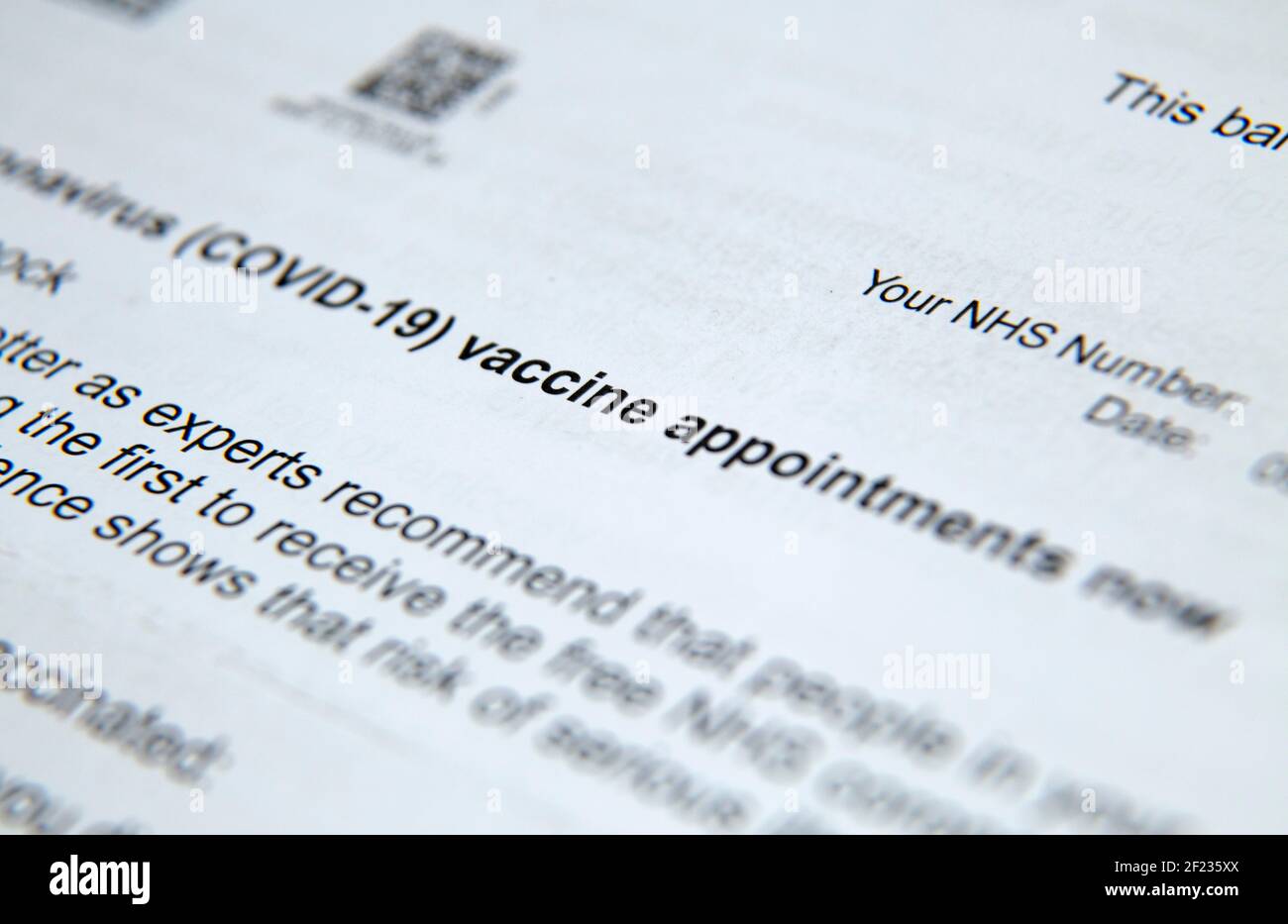 Lettre de rendez-vous pour une vaccination contre le coronavirus Covid 19. Banque D'Images