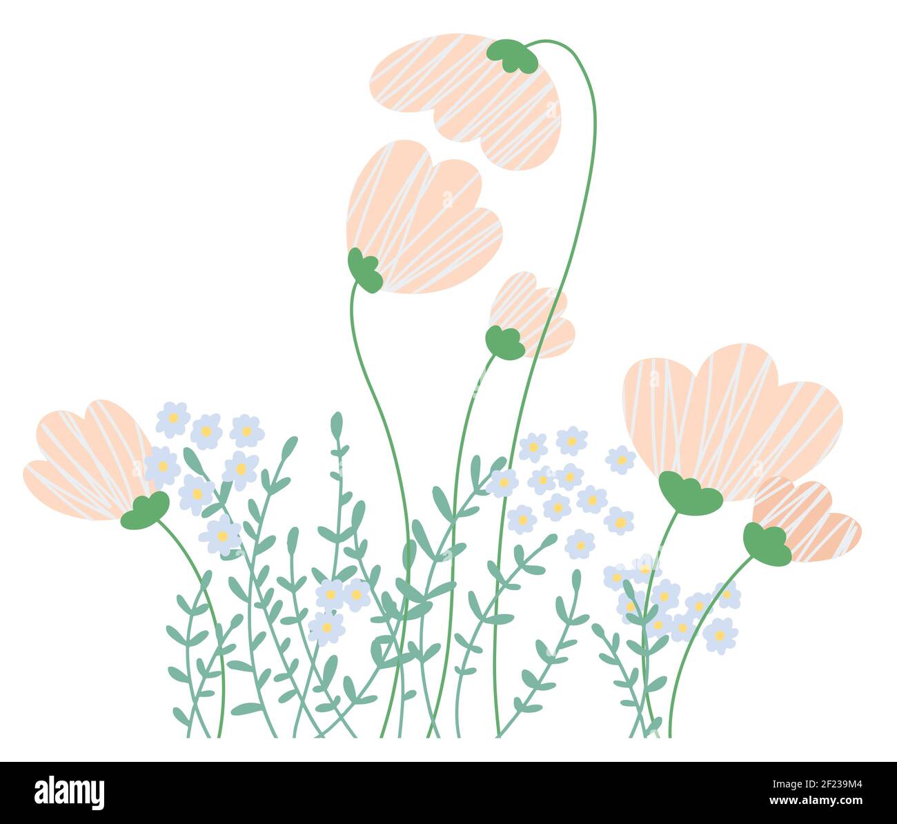 Fleurs élégantes couleurs pastel formes simples dessin à la main Décoration pour Illustration du vecteur Doodle de texte Illustration de Vecteur