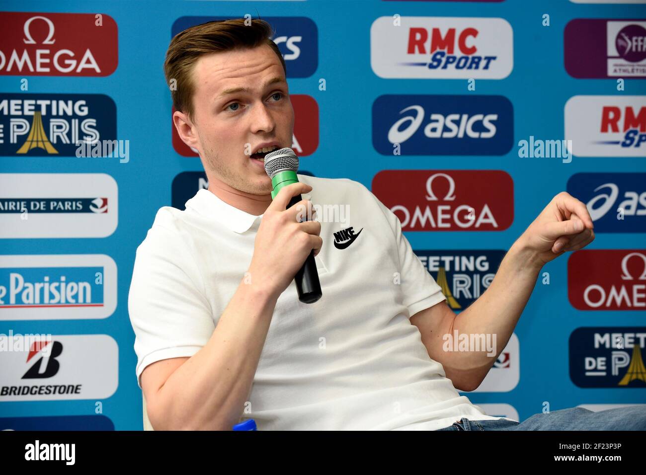 Karsten Warholm (NOR) lors de la conférence de presse de Meeting de Paris 2018, Diamond League, à l'Hôtel Marriott, à Paris, France, Le 29 juin 2018 - photo Jean-Marie Hervio / KMSP / DPPI Banque D'Images