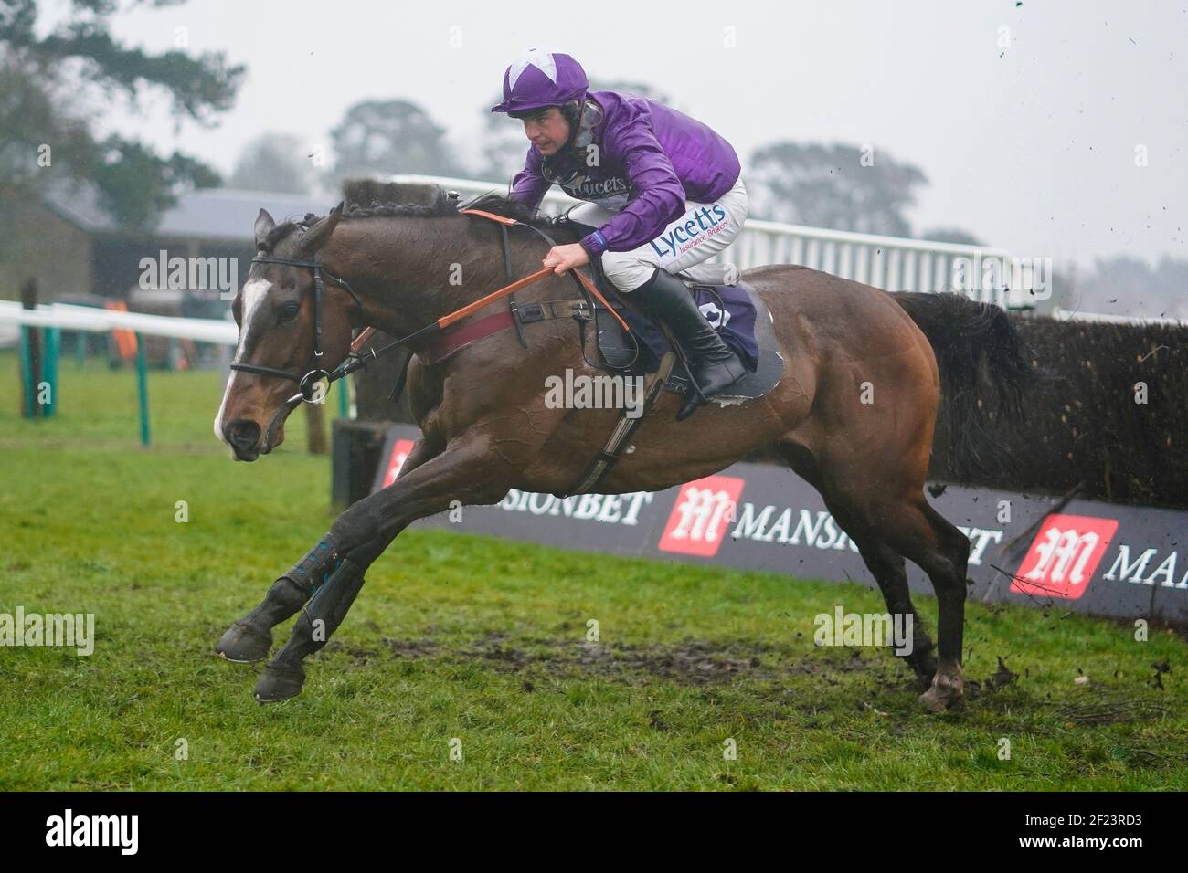 Charlie Deutsch Riding Realm Keeper sort le dernier à gagner le MansionBet Bet 10 obtenir 20 handicap Chase à l'hippodrome de Fontwell Park. Date de la photo: Mercredi 10 mars 2021. Banque D'Images