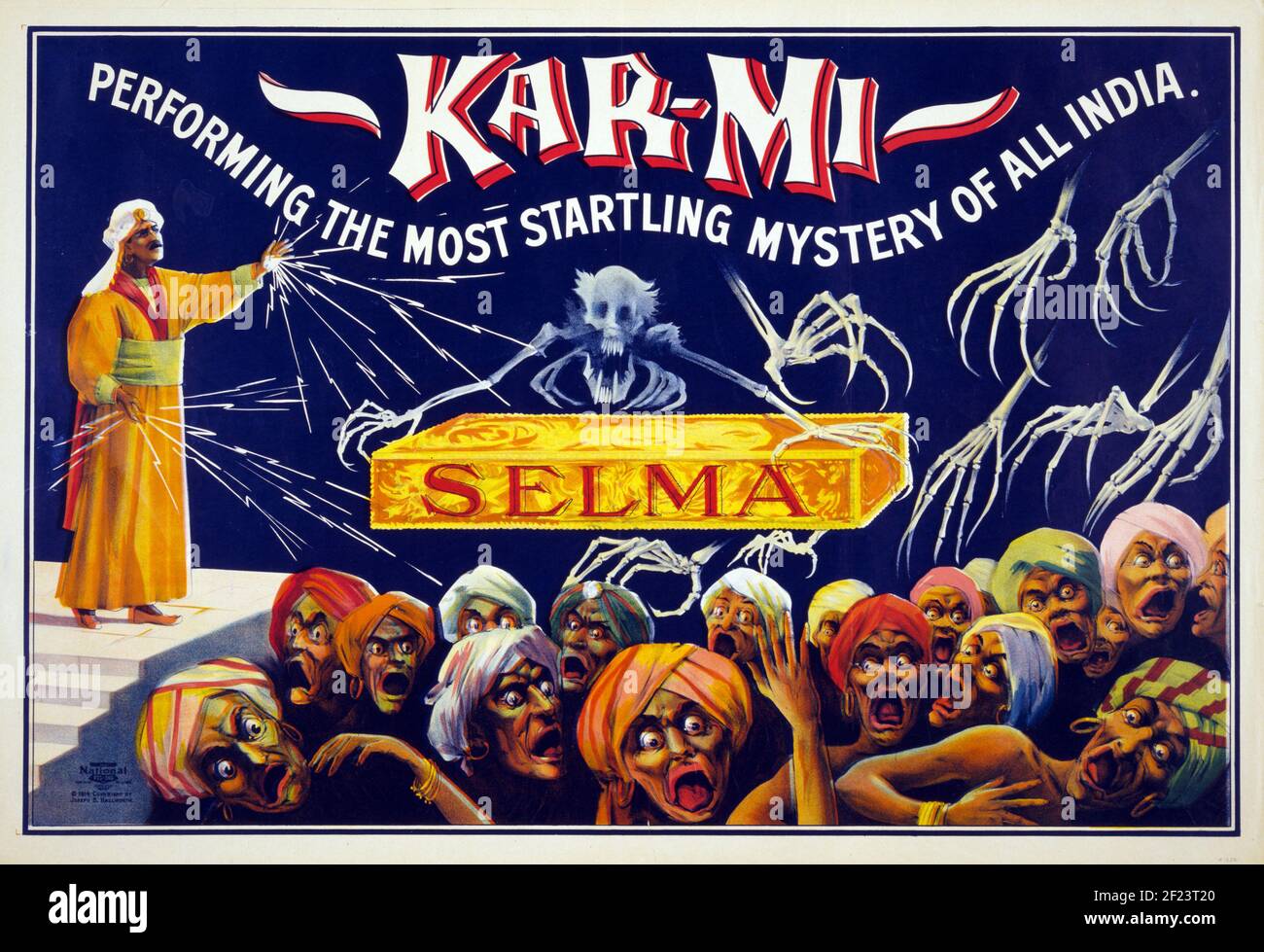 Affiche classique, Kar-mi Mystery-Selma, qui présente le mystère le plus surprenant de toute l'Inde. 1914. Banque D'Images