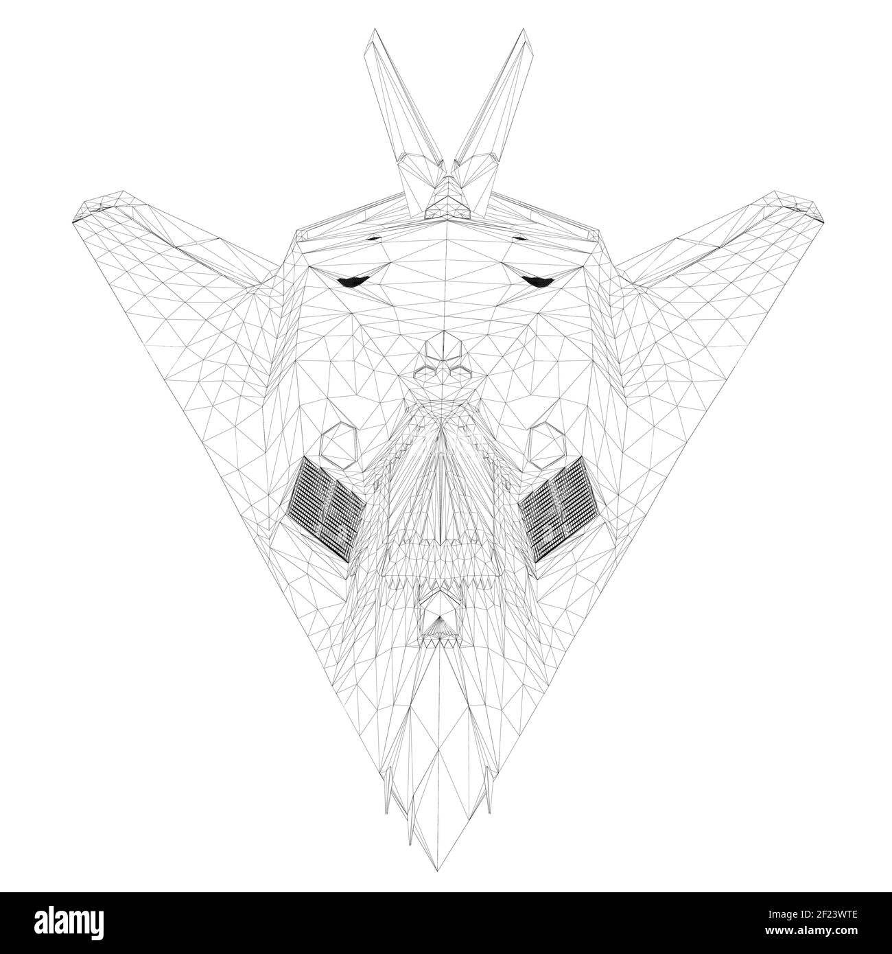 Image filaire d'un avion de chasse moderne à partir de lignes noires sur fond blanc. Vue avant. 3D. Illustration vectorielle. Illustration de Vecteur