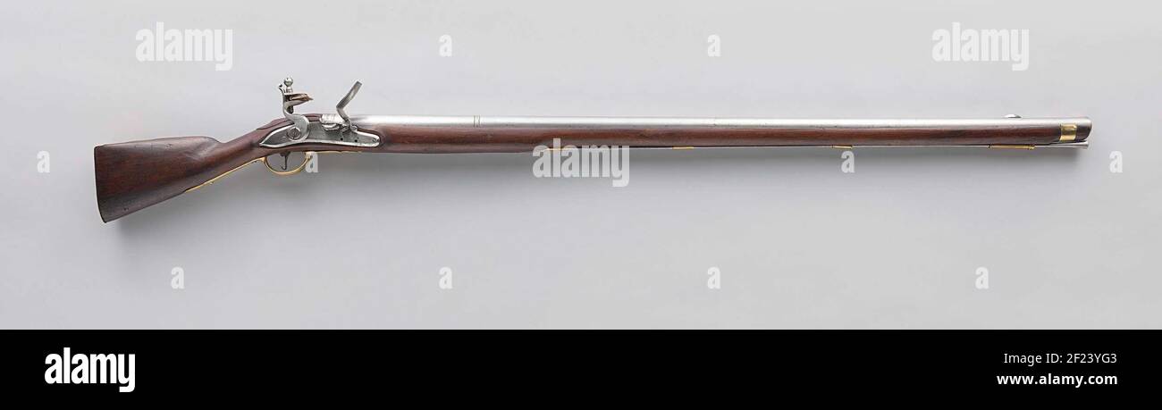 Pièce murale en forme de flintlock.fusil Fortress Flint (Walbuks) avec serrure à batterie; pneu profilé avec espace; grain métallique demi-ovale allongé; pas de visière à conserver; marqué sur une boucle; plaque de verrouillage plate et coq avec côtés biseautés; contre-plaque de verrouillage inférieure; flacon en forme de noisette; bande en laiton sur le plateau; Quatre supports de bras de chargement en laiton dont les trompettes avant ; support de déclenchement rond large ; flacon en laiton ; bras de chargement en fer avec partie avant plus épaisse ; plaque de contre-horloge en laiton en forme d'accolade. En 1830 utilisé. Banque D'Images