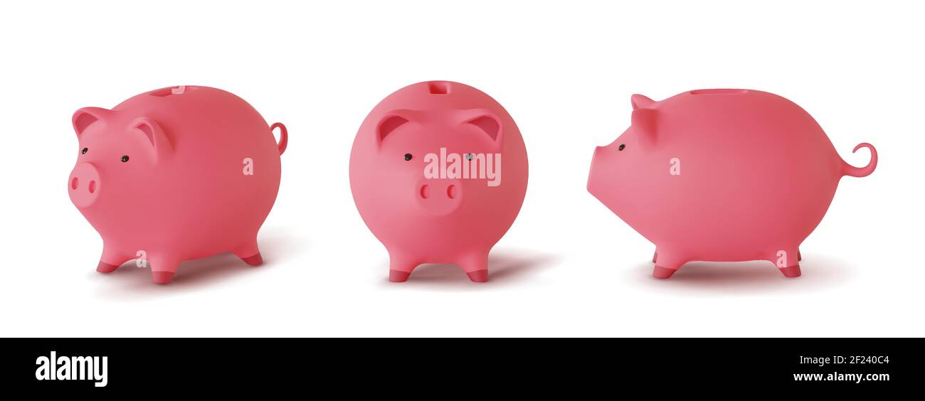 Définir 3d réaliste moneybox sous forme de cochon isolé sur fond blanc, vecteur Illustration de Vecteur