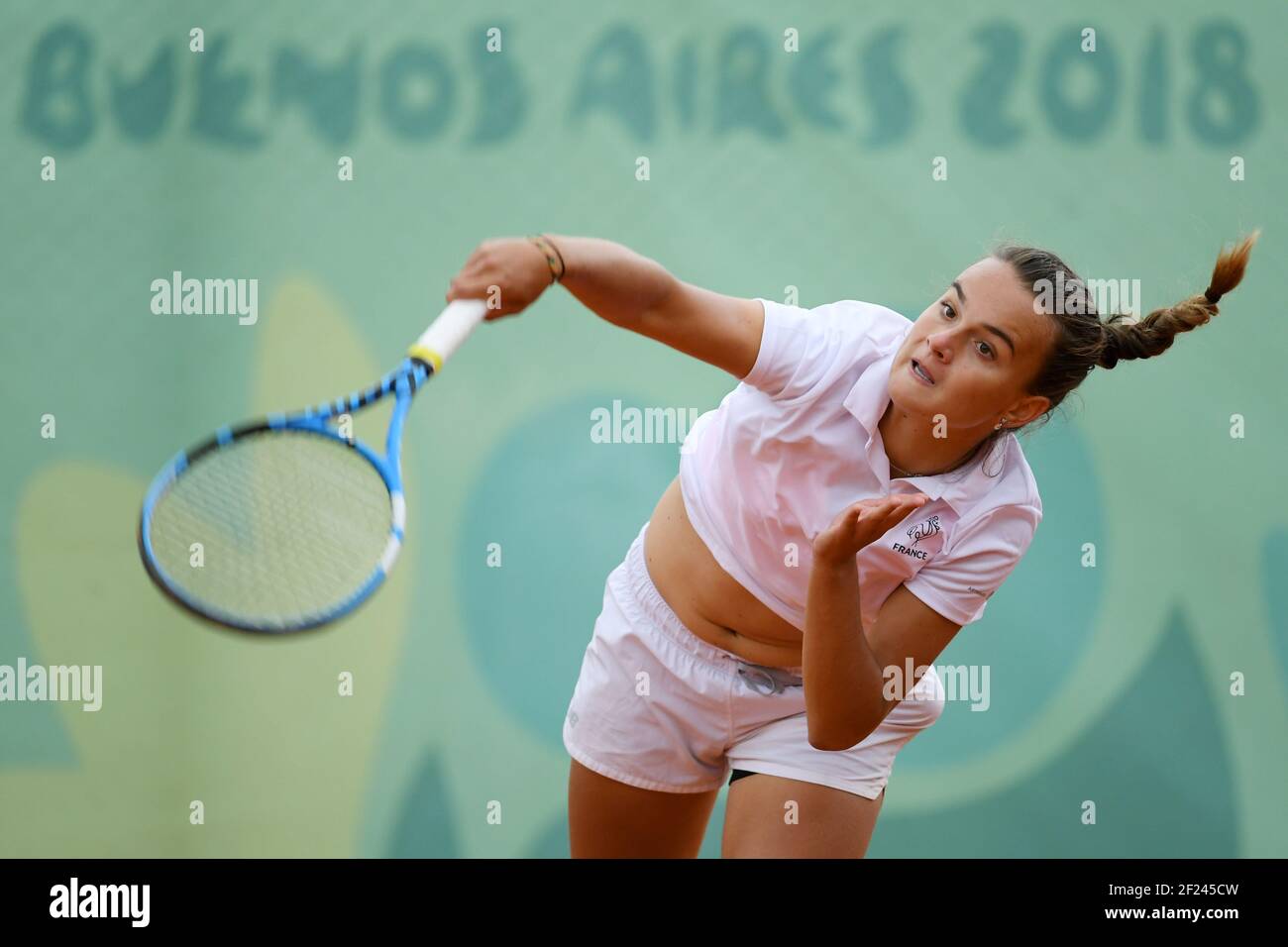 Clara Burel (FRA) participe à des compétitions de tennis féminin lors des Jeux  Olympiques de la Jeunesse à Buenos Aires en Argentine, jour 6, 11 octobre  2018, photo Philippe Millereau / KMSP /
