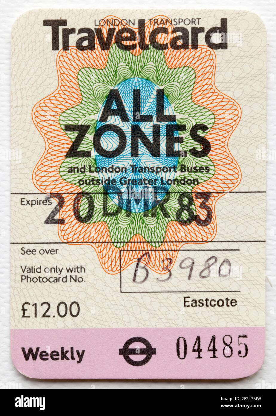Billet de transport Old London Travelcard Banque D'Images