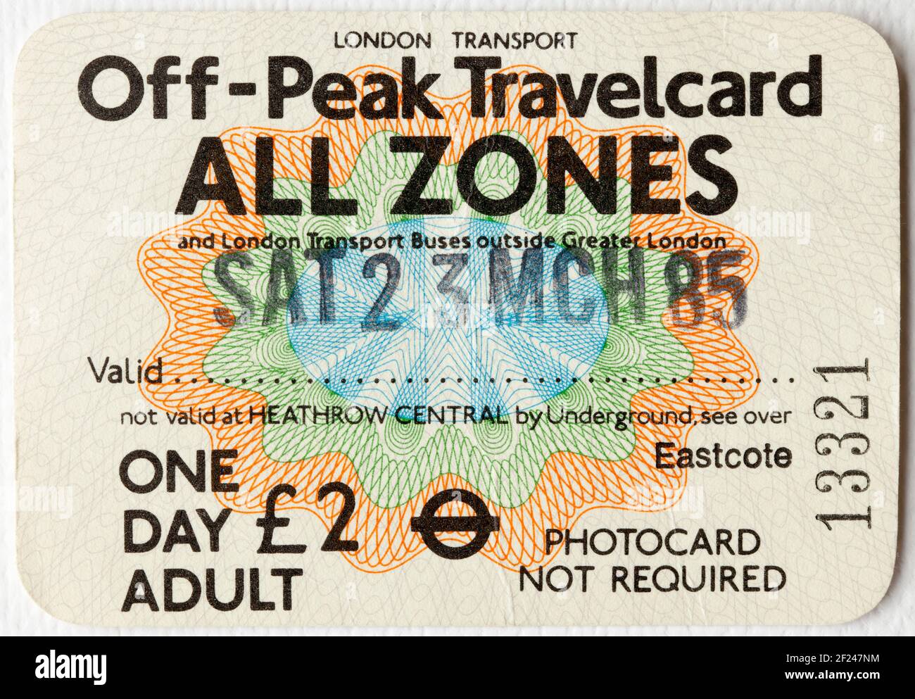 Billet de transport Old London Travelcard Banque D'Images
