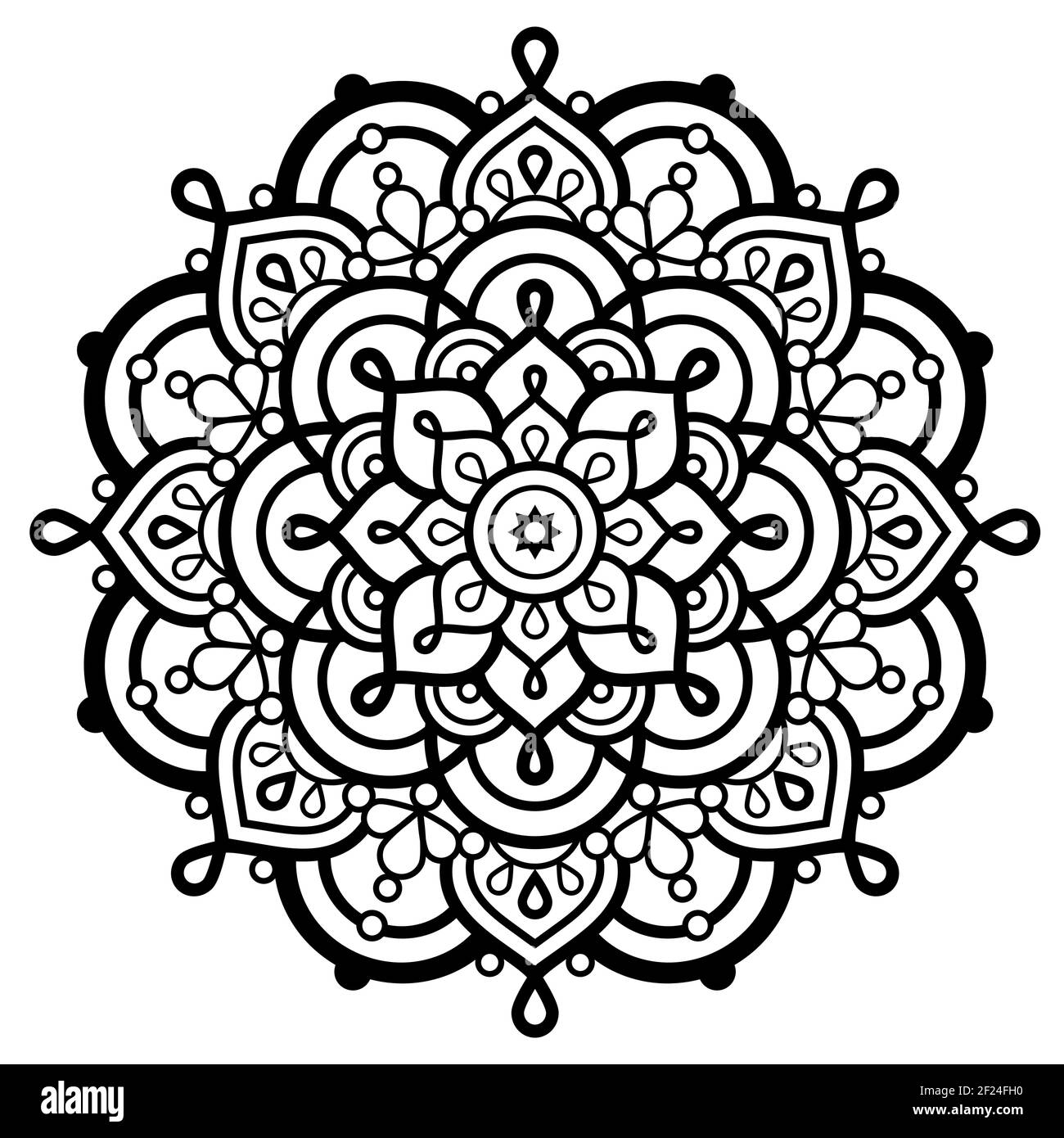 Art vectoriel indien Mandala, conception géométrique en noir et blanc - yoga, zen, concept de pleine conscience Illustration de Vecteur