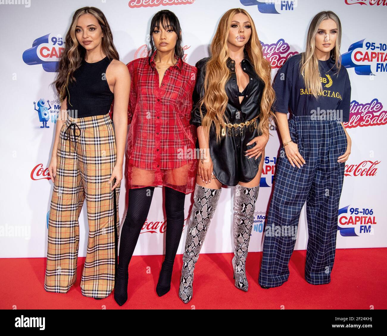 Londres, Royaume-Uni. 9 décembre 2018. Jade Thurlow, Leigh Anne Pinnock, Jesy Nelson, Perrie Edwards de Little Mix pendant la deuxième journée du Jingle Bell ball 2018 de Capital avec Coca-Cola à l'O2 Arena, Londres Banque D'Images