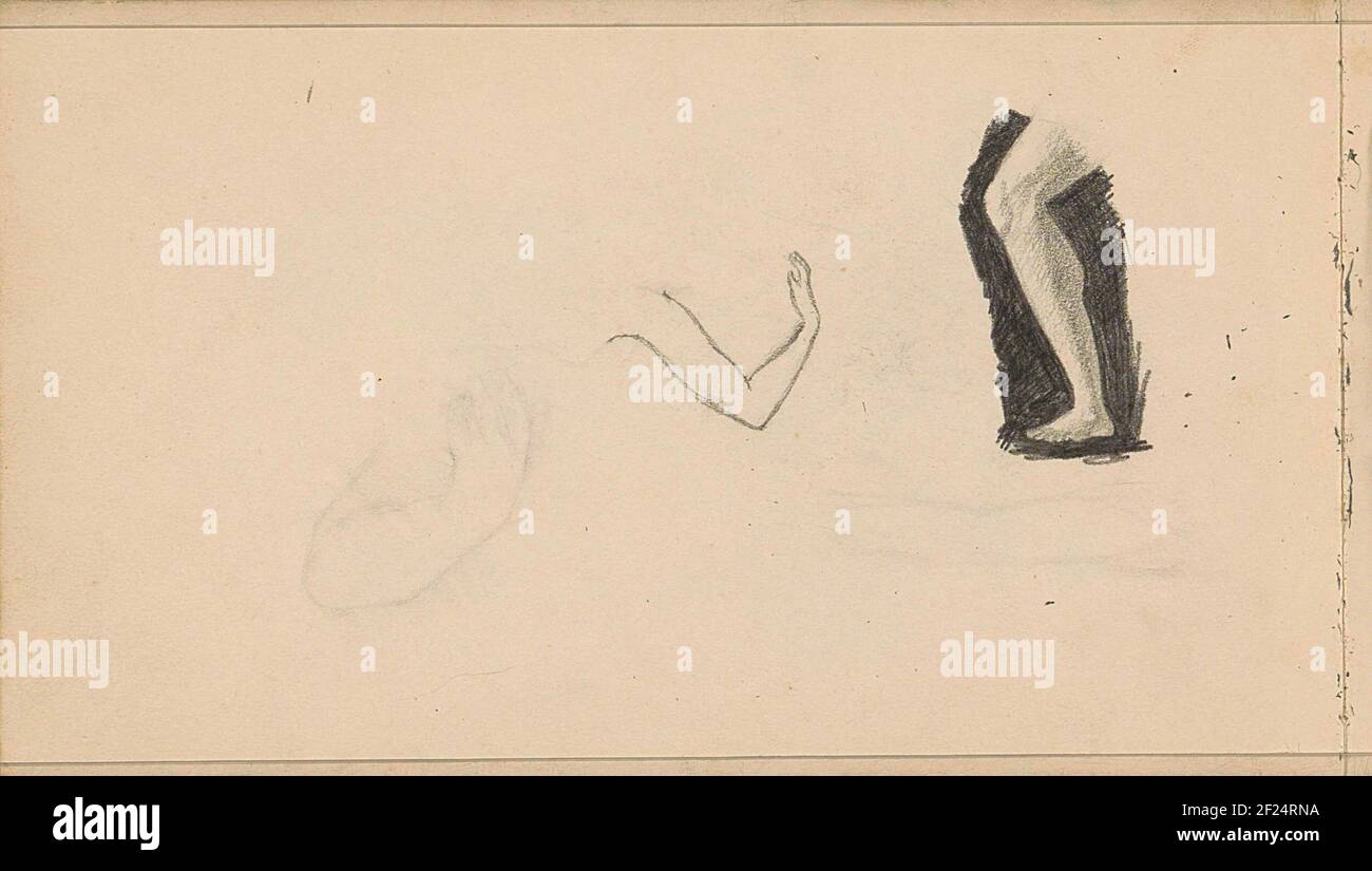 Partie inférieure de la jambe et partie supérieure du bras.feuille 21 verso d'un carnet de croquis avec 22 feuilles. Banque D'Images