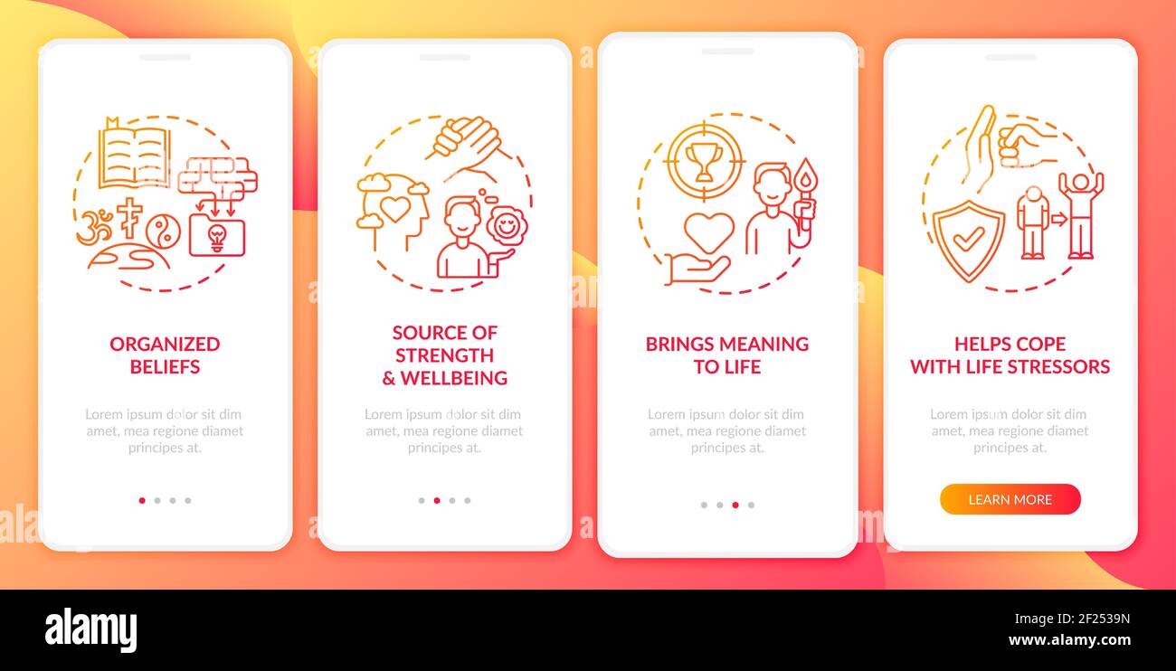La foi religieuse a de la valeur rouge de l'intégration de l'écran de la page d'application mobile avec concepts Illustration de Vecteur