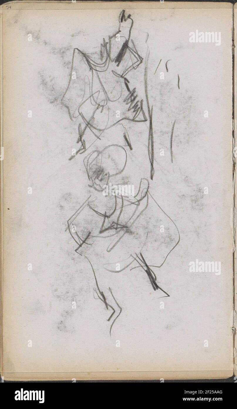 Danseressen de Moulin Rouge.les femmes élèvent leur jupe. Ils dansent probablement le Cancan. Page 34 d'un carnet de croquis avec 35 feuilles. Banque D'Images