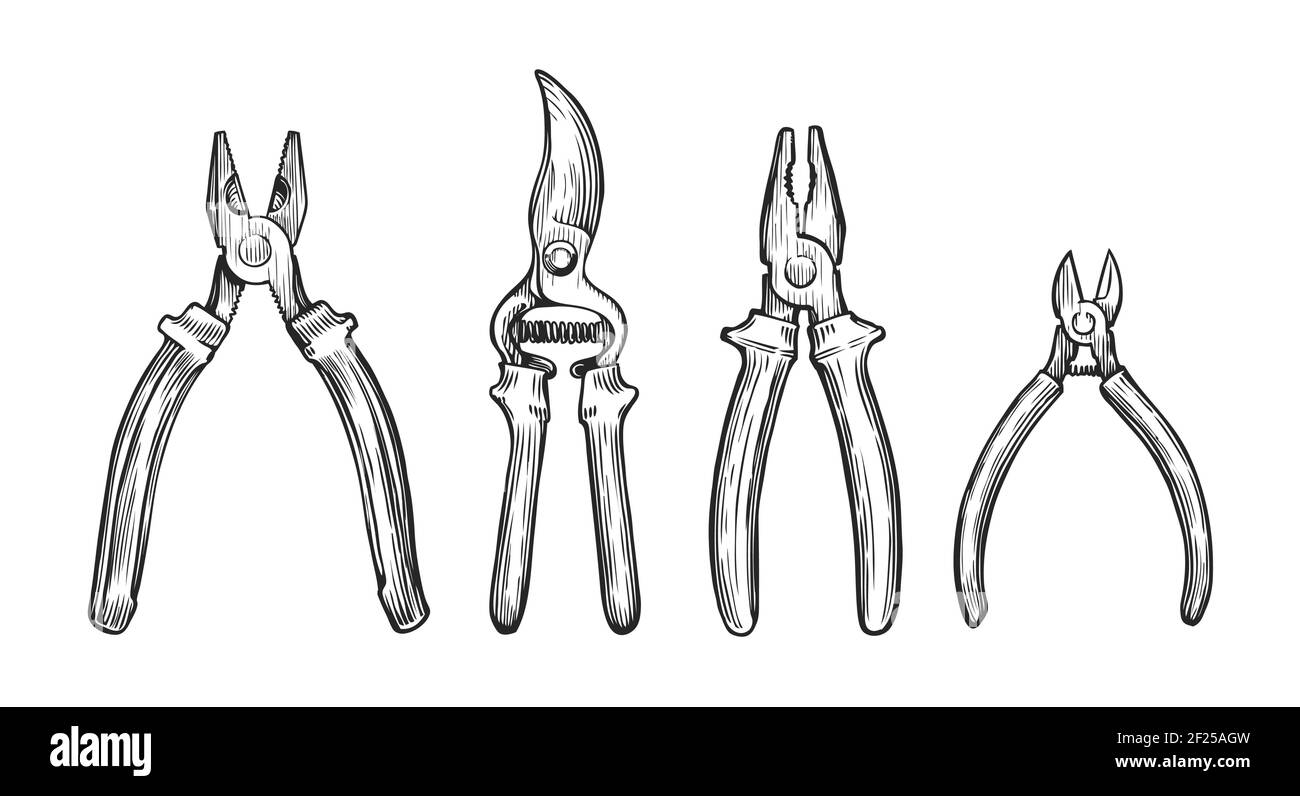 Jeu d'outils dessinés à la main. Illustration du vecteur d'esquisse du concept de réparation Illustration de Vecteur