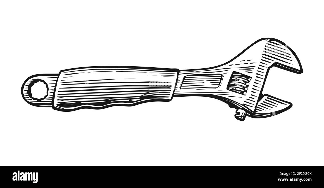 Clé réglable de style vintage. Illustration du vecteur d'esquisse de l'outil Illustration de Vecteur
