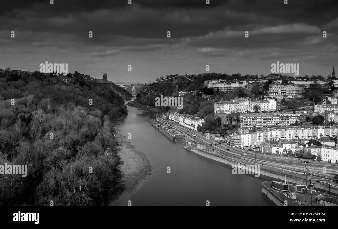 Pont suspendu de Clifton et gorge Avon (noir et blanc) Banque D'Images