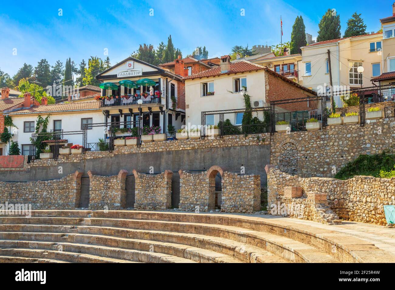 Ohrid, Macédoine du Nord, amphithéâtre antique Banque D'Images