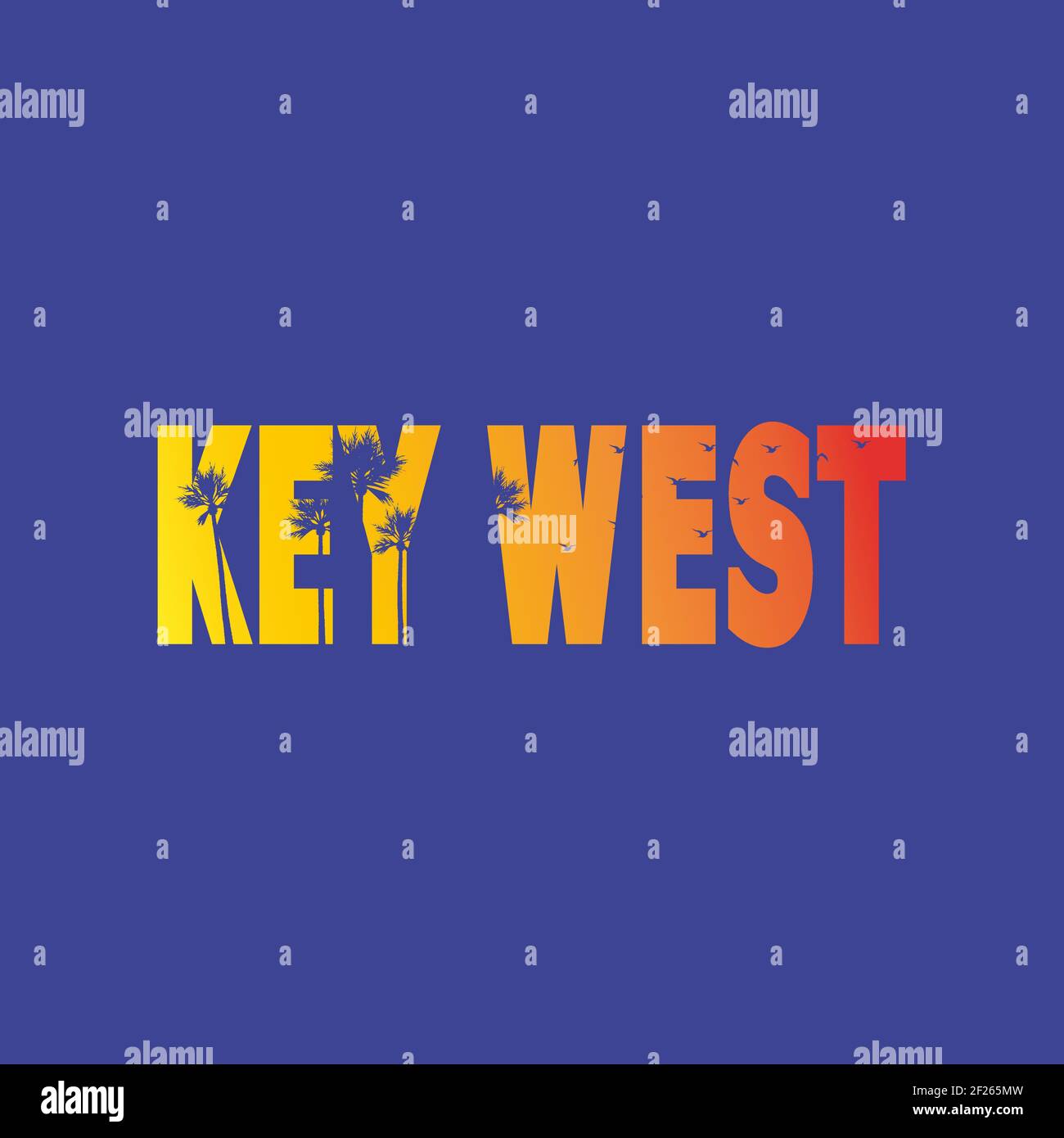 key west florida paradis coucher de soleil coloré palmier vacances affiche. Illustration de Vecteur