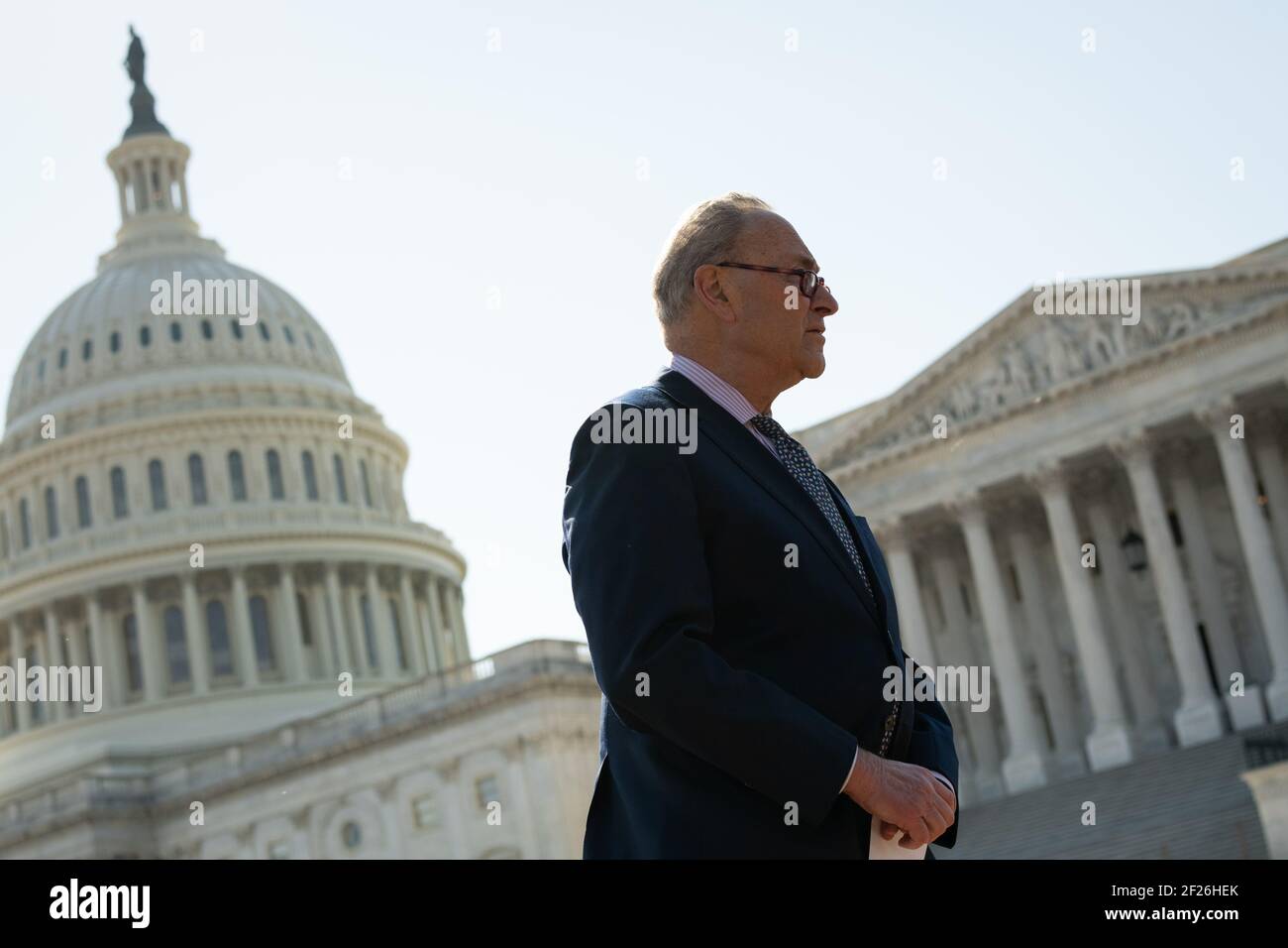 Washington, États-Unis. 10 mars 2021. Le sénateur Chuck Schumer (D-NY), leader de la majorité au 