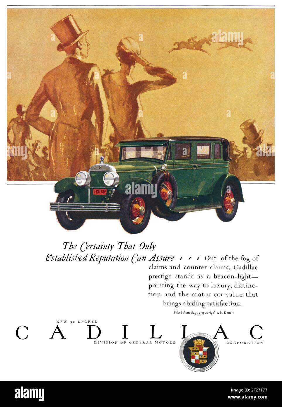 1927 publicité américaine pour l'automobile Cadillac à 90 degrés. Banque D'Images