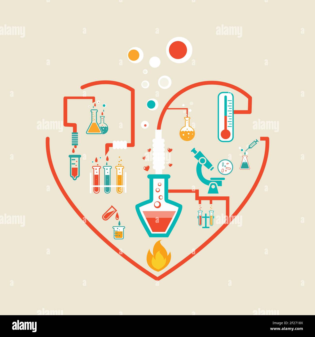 love chemistry infographics schéma illustration vectorielle avec flacons, tubes à essai et béchers Illustration de Vecteur