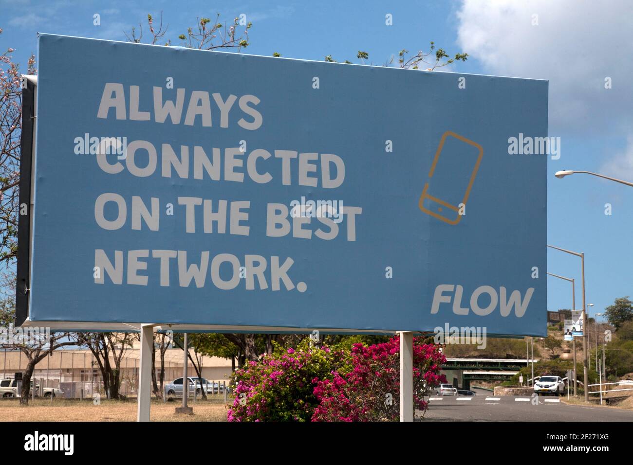 réseau mobile "flux" publicité harding maurice évêque international aéroport st îles éoliennes george grenada west indies Banque D'Images