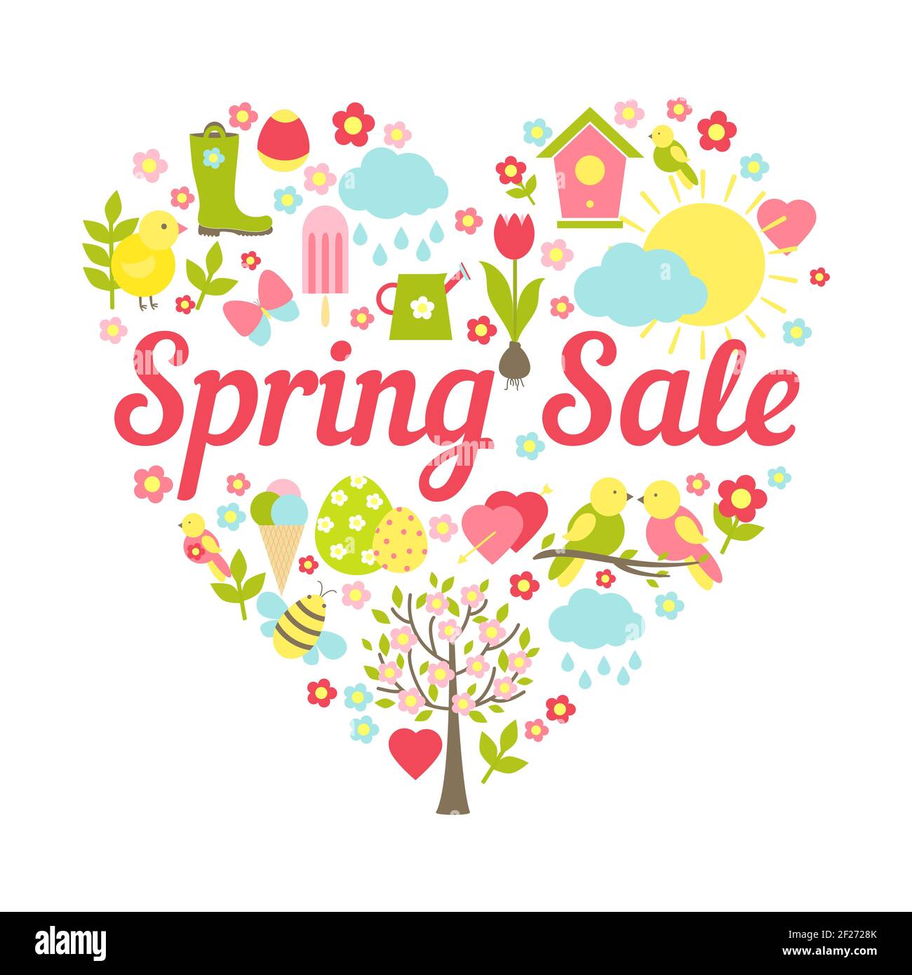 affiche supérieure solde printemps en forme de coeur décoration illustration vectorielle Illustration de Vecteur