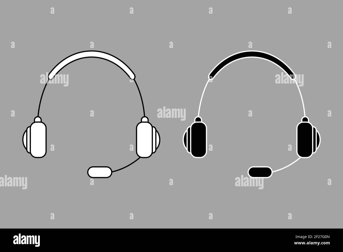 Casque de jeu sans fil avec micro, contour noir et blanc Illustration de Vecteur