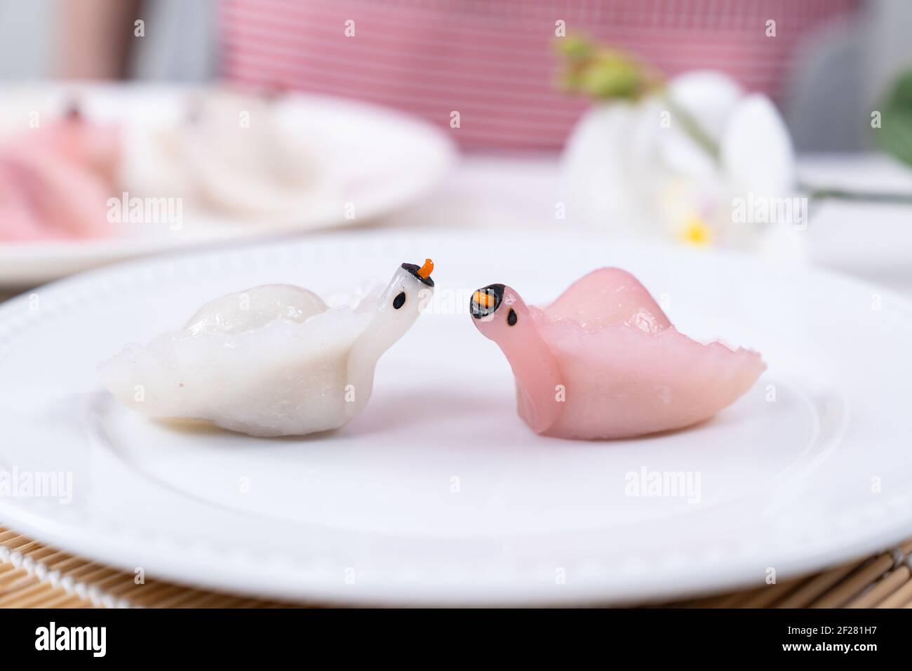 Boulettes chinoises de la somme de Har Gao Dim en forme de un cygne Banque D'Images