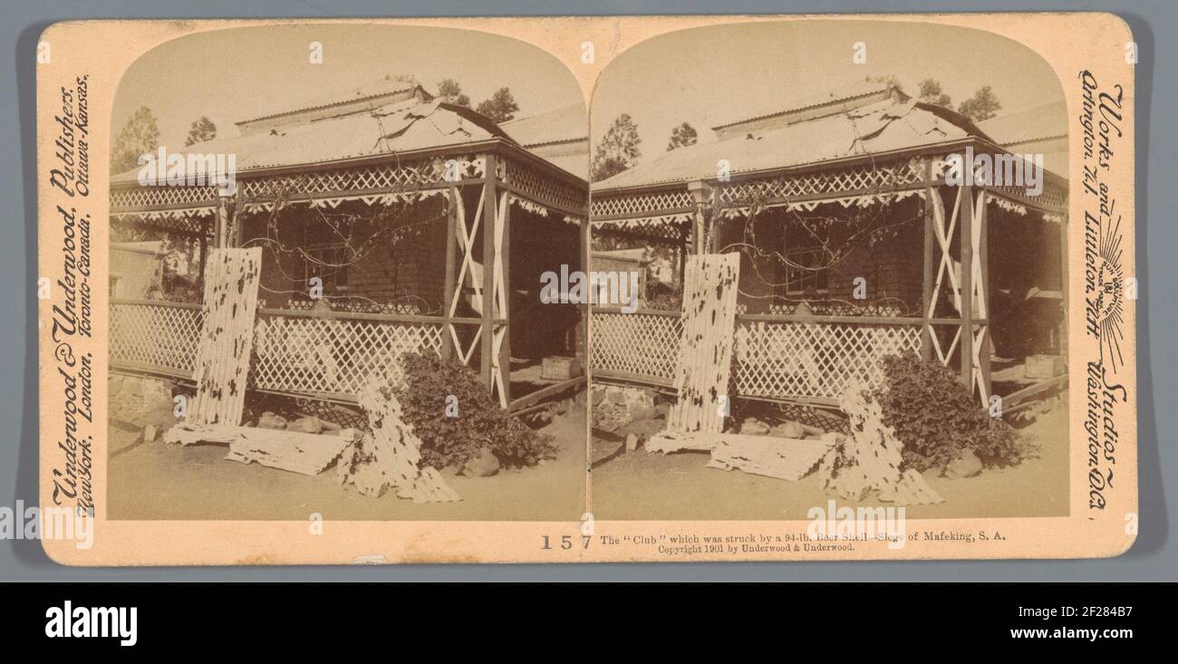 Bâtiment en maphéking qui a été détruit dans la guerre du second fermier; le 'Club' qui a été frappé par un 94 lb. Farmer Shell - Siège de Mafmenting, S.A ... Banque D'Images