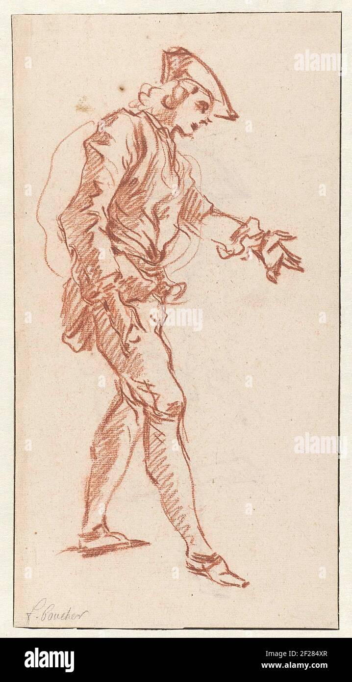 Huntman debout; conception pour l'illustration des "plaisirs de l'île enchantée" de l'édition 1734 des oeuvres de Molière (vol III, p. 104). Banque D'Images