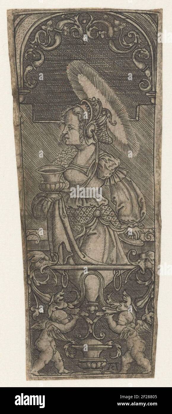 Maria Magdalena; Heilige Barbara.Design pour Dolkschede. Saint femelle avec un pot de pommade et un couvercle dans les mains. Banque D'Images