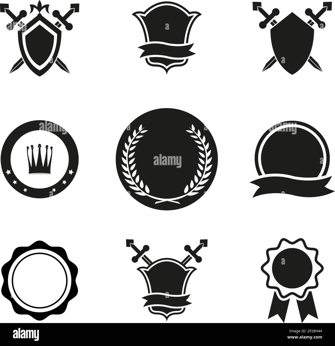 Couronnes et emblèmes noirs et blancs de l'écran vectoriel. Utilisé pour les logos et autres dessins graphiques. Illustration de Vecteur