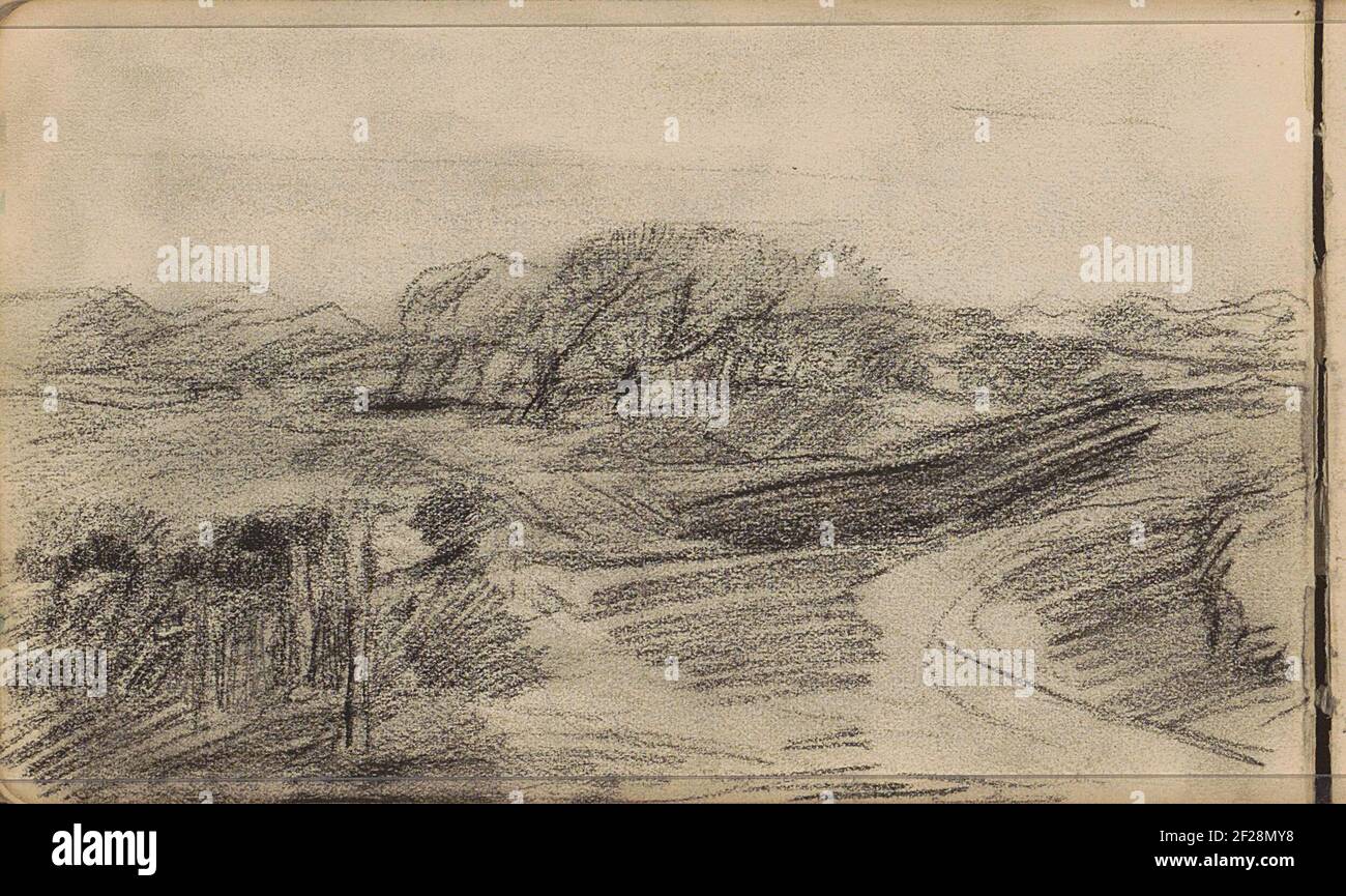 Paysage, peut-être un paysage de dune. Paysage, peut-être UN paysage de dune. Feuille 27 verso d'un carnet d'esquisses avec 34 feuilles. Banque D'Images