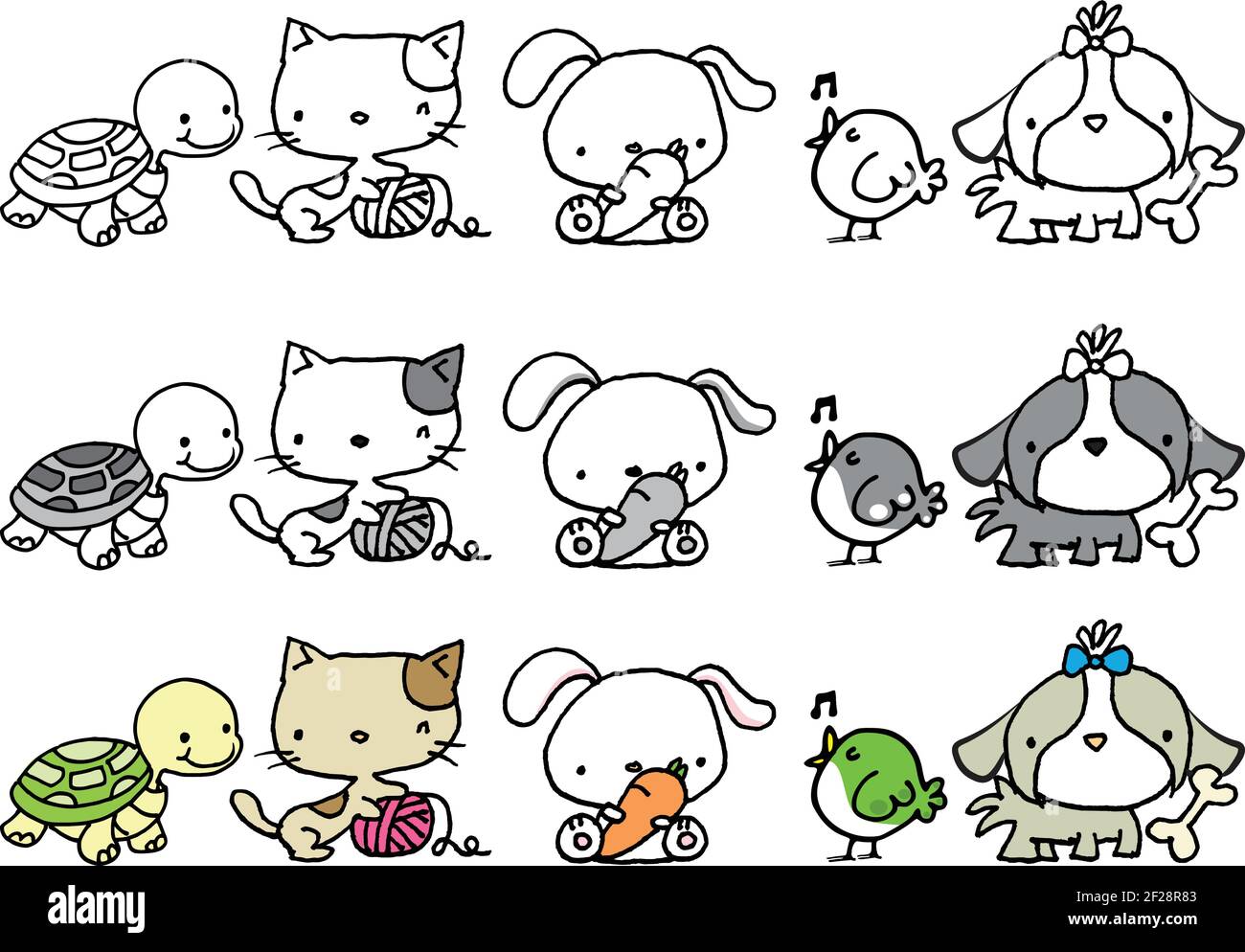 Dessin Anime Vectoriel Animal Tortue Chat Oiseau Chien Lapin Fond Image Vectorielle Stock Alamy