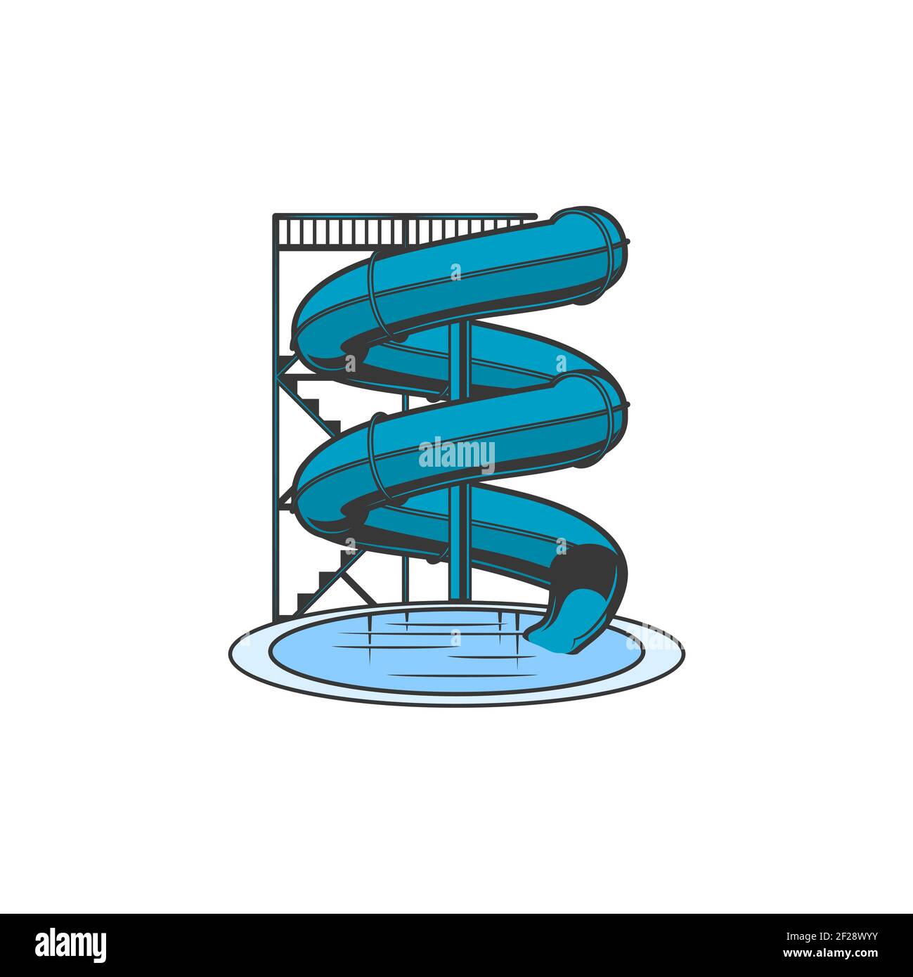 Toboggan aquatique isolé, glisseur ondulé et icône de piscine. Curseur de tunnel vectoriel avec échelle ou escalier, attraction de l'aquaparc à tuyaux en spirale. Fumée ou eau Illustration de Vecteur