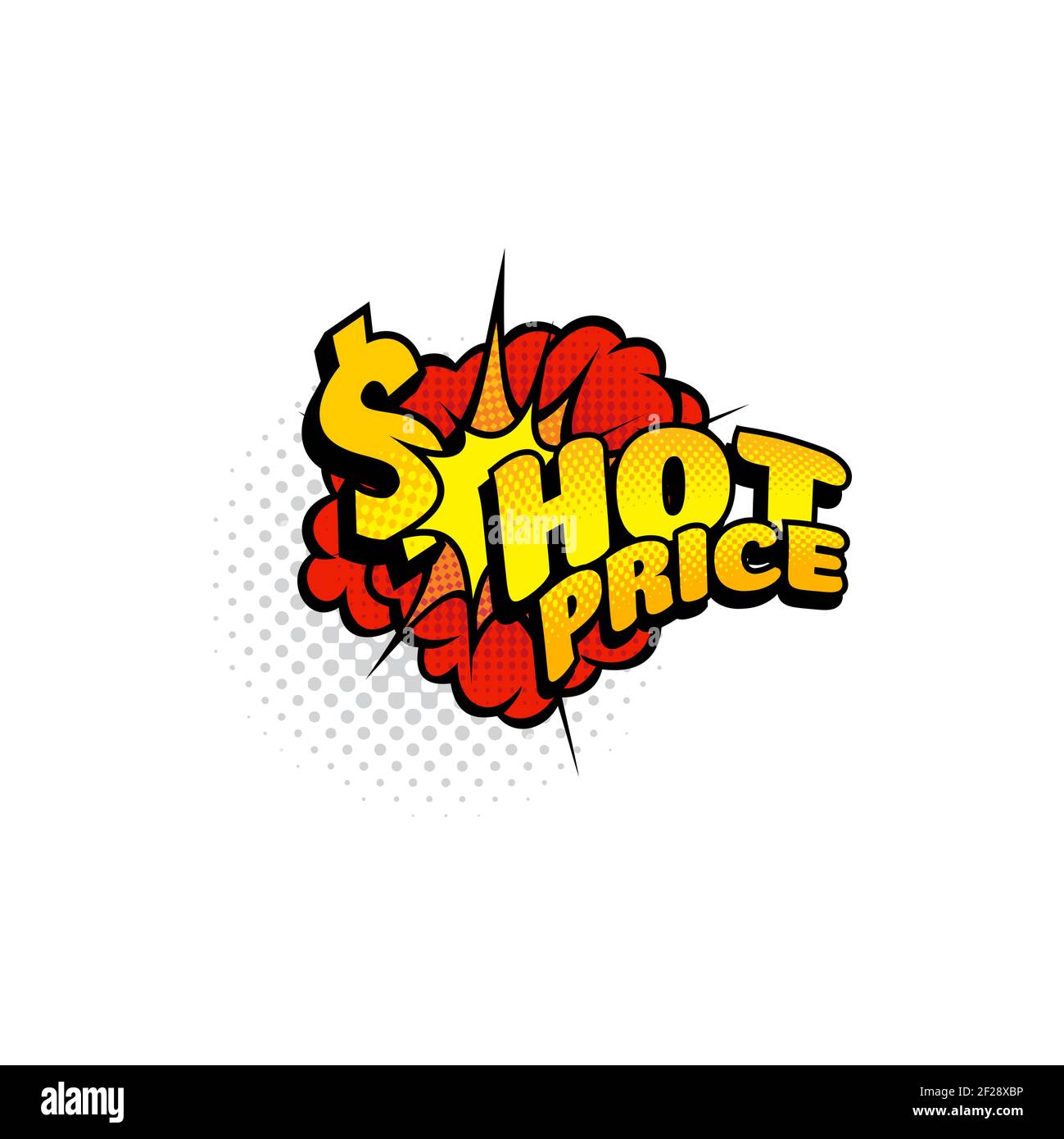 Bande dessinée prix chaud vente offre spéciale Burst tag isolé demi-ton icône. Vector super méga vente publicité et dollar signe, boom bang explosion. S Prom Illustration de Vecteur