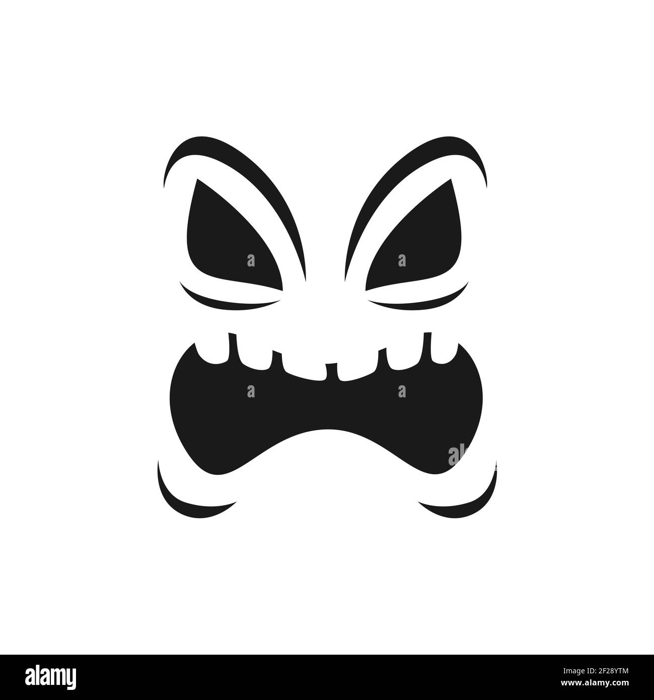 Icône de vecteur de visage créepy, effrayant hurler mal emoji avec les yeux en colère et la bouche ouverte. Ghost, Halloween citrouille lanterne isolée monochrome monstre em Illustration de Vecteur